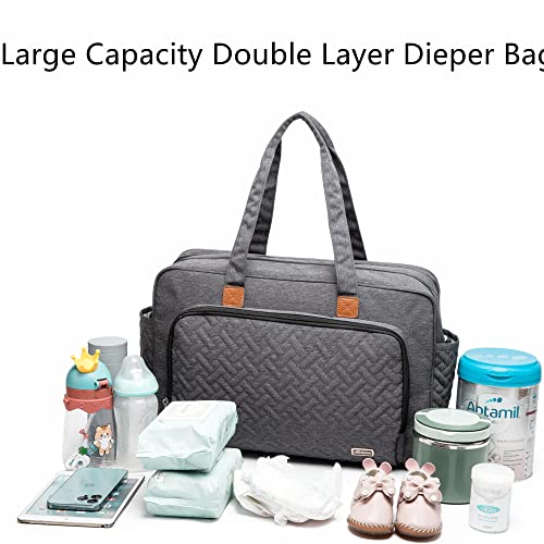 Rabjen Diaper Bag Tote, Large Travel Multifunction Baby Bag With Insulated Pockets Padded Sleeve For Up To 15.7’’ Laptop #TOP1