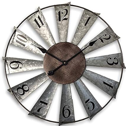 Mrocioa 30 inch Windmill Distressed Metal Wall Clocks Rustic Large Decorative Clock Oversized item