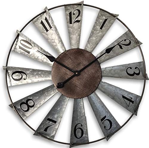 Mrocioa 24inch Windmill Distressed Metal Wall Clocks Rustic Large...