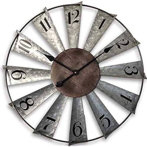 Mrocioa 24inch Windmill Distressed Metal Wall Clocks Rustic Large Decorative Clock Oversized Farmhouse Decor,Non Ticking,Battery Operated