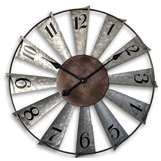 24inch Windmill Distressed Metal Wall Clocks Rustic Large Decorative Clock Oversized Farmhouse Decor,Non Ticking,Battery Operated