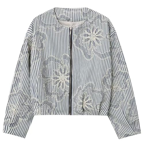 CUFEZN Womens Embroidered Floral Cropped Bomber Jacket Lightweight Casual Long Sleeve Zipper Jackets...