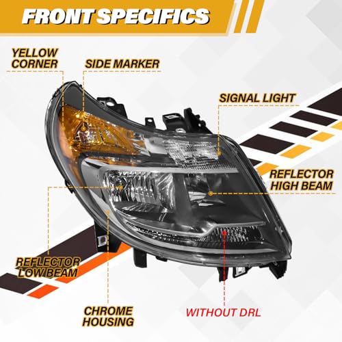 CLERYYE 5 Pins Headlight Assembly W/O DRL Compatible with Dodge RAM Promaster 1500 2500 3500 2014-2022, Halogen Headlamp Replacement W/Bulbs, Chrome Housing, 4725944AJ CH2503254 Right Passenger Side by CLERYYE - Used condition - Image 4