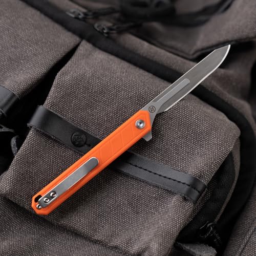 Image of OLITANS G046 Mecha Mini Slim Folding Scalpel with 5pcs #24 and 5pcs #60 G10 Handle with Liner Lock, Utility EDC Pocket Knife with Back Clip(Orange)