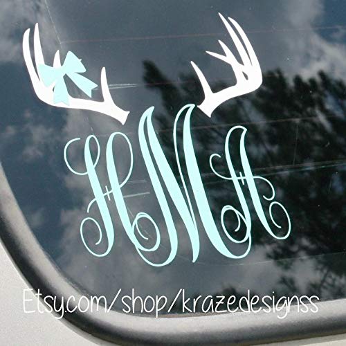CELYCASY Bow and Antler Monogram Car Decal - Antler Decal - Antler Monogram