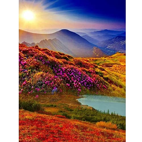 Kit diamant painting complet 50x120cm motif lever de soleil 5D