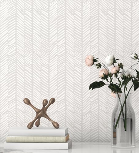 MILEPER Striped Wallpaper Peel and Stick Wallpaper for Bedroom 17.3'x78.8' White/Beige Wall Paper Herringbone Self Adhesive Removable Wallpaper Modern Line Contact Paper for Cabinets Bathroom Decor