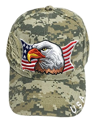 3D Emboridered Patriotic USA American Flag Flying Bird Design Baseball Cap Hat Visor (Army Digital Camo)