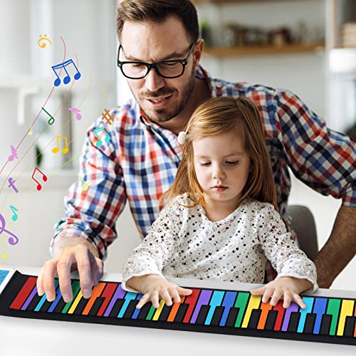 Kids Keyboard Piano For Beginner,Roll Up Piano Baby Toddler Piano Digital Roll Up Mini Piano Music 49 Keys Musical Piano Toy Pinao Key Board For Kids（Rainbow） #TOP6
