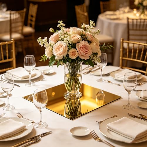 Bandejas cuadradas planas de acrílico dorado irrompibles para base de velas de cena 7