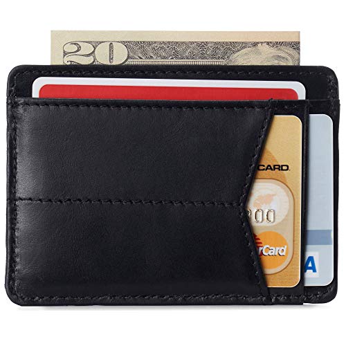 Image of Alpine Swiss RFID Minimalist Oliver Front Pocket Wallet For Men Leather Hampton Collection Glossy Nappa Black