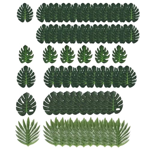 aieieii 65 PCS Artificial Leaves for Decoration Fake Leaves Jungle Theme Party Decorations Artificial Foliage Suitable for Banquet Tables Birthday Hawaiian Themed Tropical Parties Decorations