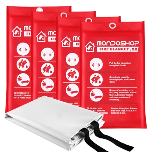 Image of Mondoshop Silicone Fire Blanket for Home - 4Pack 40 inchx40 inch Emergency Fire Blankets for Kitchen, Fire Retardant Blankets for Car, Camping, Grill, Office, Warehouse, School, Picnic