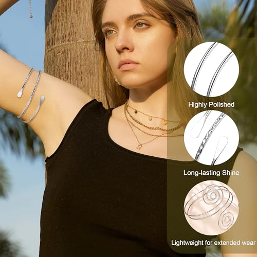 6Pcs Boho Coil Arm Cuff Bangle Set - Adjustable Minimalist Open Arm Cuff Armlet Armband4