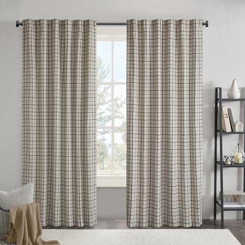 Image of Madison Park Anaheim Cabin Plaid Curtain Window, Thermal Insulated Fleece Lining, Living Room Decor Room Darkening Drape for Bedroom, 1-Single Panel Pack, 50x95, Rod Pocket & Back Tab, Black