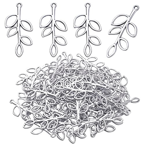 50pcs Antique Silver Branch Charms Tibetan Style Alloy Tree Leaves Pendants Charms Vintage Dangle Pendants for DIY Necklace Bracelet Jewelry Making and Crafting
