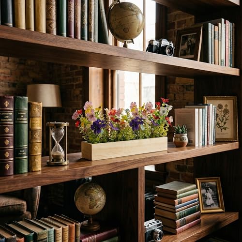 Image of Dekorly Artificial Multi Color Daisy Flower Arrangement with Wooden Planter (24 CM) | Premium Realistic Floral Decor for Table & Living Room | Stylish Indoor Decor for Living Room