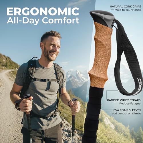 Foxelli Carbon Fiber Trekking Poles – Lightweight Collapsible Hiking Poles with Cork Grips, Quick Flip Locks & All-Terrain Accessories – Adjustable Height Hiking Sticks for Men & Women - Image 6