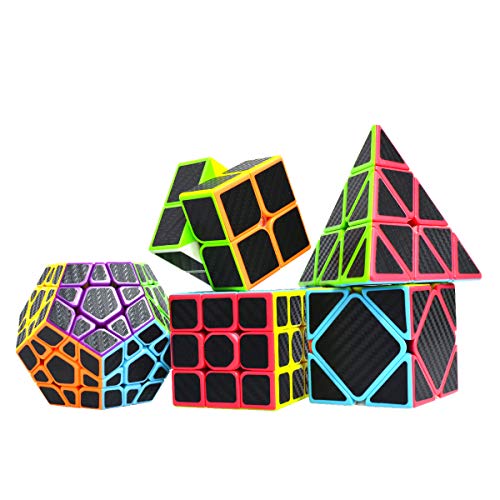 Preisvergleich Produktbild Maomaoyu Zauberwürfel Geschenkset 2x2 3x3x3 Pyraminx + Megaminx +Skewb Speedcube Kohlefaser Aufkleber Magischer Würfel Puzzle(Schwarz)
