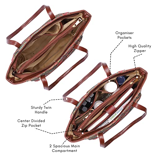 THE-CLOWNFISH-Valentine-Printed-Handicraft-Fabric-Faux-Leather-Handbag-for-Women-Office-Bag-Ladies-Shoulder-Bag-Tote-for-Women-College-Girls-Dark-Pink