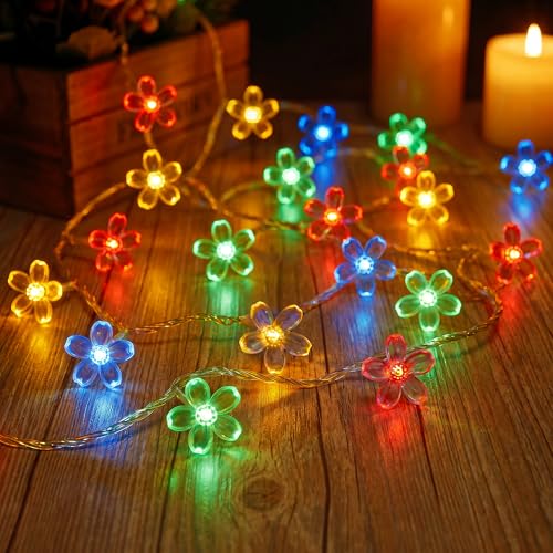 ITICdecor Flower Fairy Lights Battery Operated String Lights 30LED Cherry Blossom Waterproof Indoor Decoration for Camping Garden Fence Birthday Terrace Yard Wedding Party Bedroom (Multicolor)