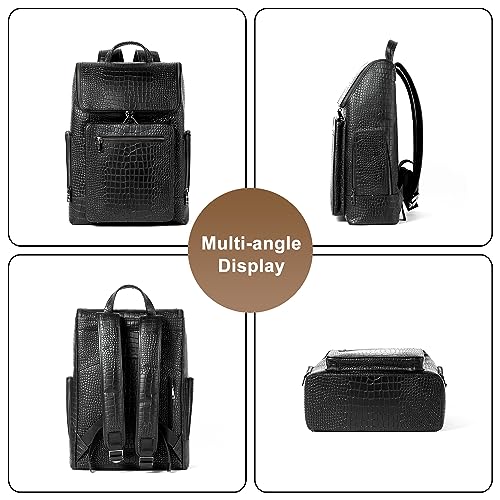 Men's Travel Backpack Genuine Leather Crocodile Print 15.6 inch Laptop Large Capacity Bookbag Casual Daypack2