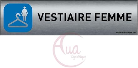 AUA SIGNALETIQUE - Brushed aluminium door sign with AluSign print – 200 x 50 mm – Double sided adhesive on the back – UV print directly on the aluminium (no counter gluing) (women's locker)