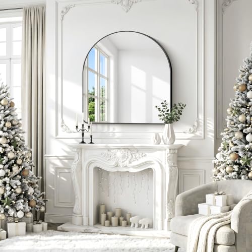 Image of BONEWEI Arched Wall Mirror,42x42 inch Black Arched Mirror Bathroom,Large Vanity Mirror for Over Sink Metal Frame,Tempered Glass Arch Mirrors for Bedroom,Entryway,Living Room,Home Decor Shatter-Proof