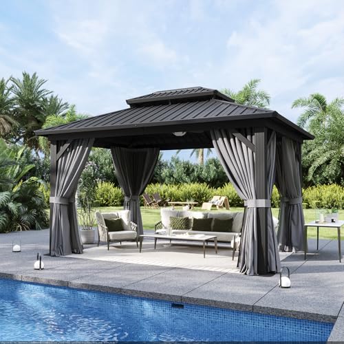 Aoxun-10×14-Hardtop-Gazebo-Aluminum-Frame-Canopy-with-Double-Galvanized-Steel-Roof-Outdoor-Metal-Pavilion-with-Netting-Curtains-for-Backyard-Patio-and-Deck Aoxun 10×14 Hardtop Gazebo Aluminum Frame Canopy with Double Galvanized Steel Roof Outdoor Metal Pavilion with Netting Curtains for Backyard Patio and Deck