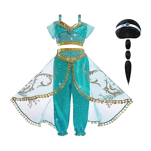 ACWOO Disfraz de Princesa Jazmín para Niña, Vestido Jazmín Princesa Niña con Accesorios de Peluca, Princesa Jasmine Disfraz, Disfraz Niña Halloween Cosplay Cumpleaños Carnaval Fiestas