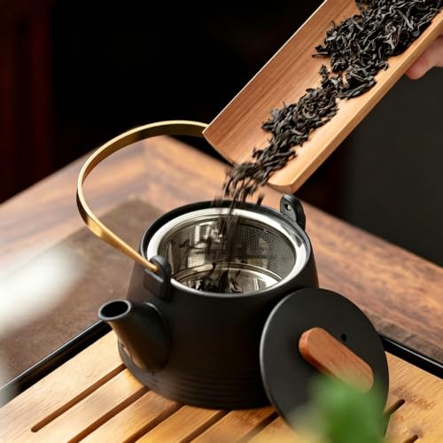 Set de té de viaje en cerámica negra mate con mango de oro elegante Btype 6