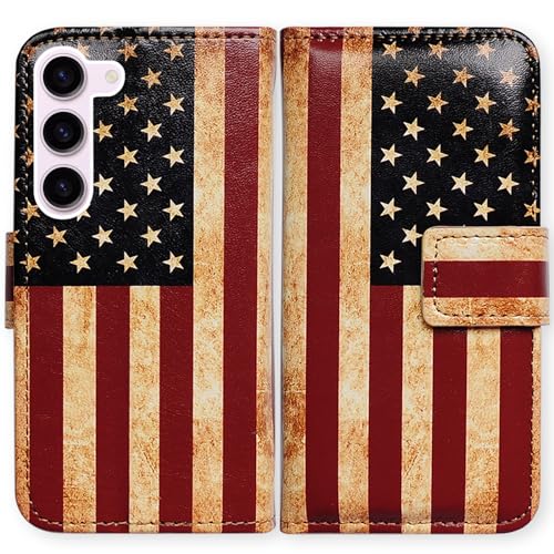 Bcov Galaxy S23 FE Case,Retro American Flag Leather Flip Phone Case Wallet Cover with Card Slot Holder Kickstand for Samsung Galaxy S23 FE