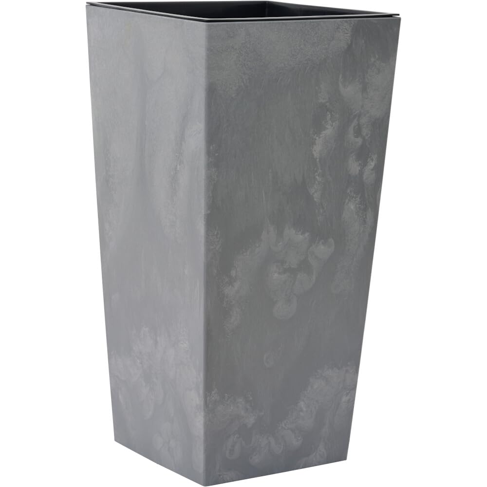 Pflanzgefäße Nizza Stone grau Betonoptik, 35 x 35 x 68 cm Kunststoffgefäß mit Einsatz