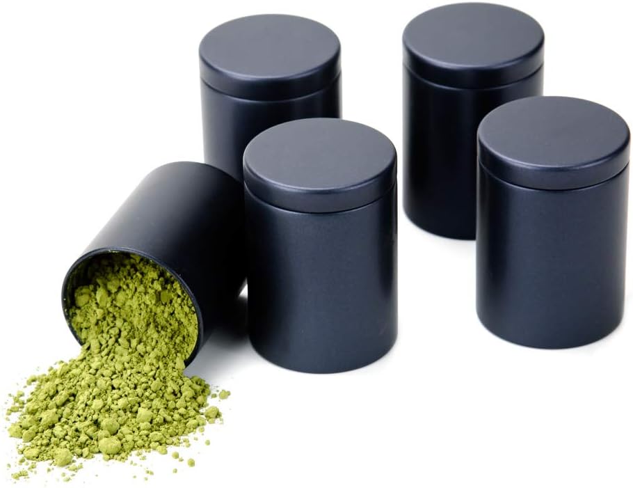 Tianhui Small Tin Can Box with Airtight Lids Canister for Coffee Tea Candy Storage Loose Leaf Tea Tin Containers Storage 5 Pcs (Black, M)