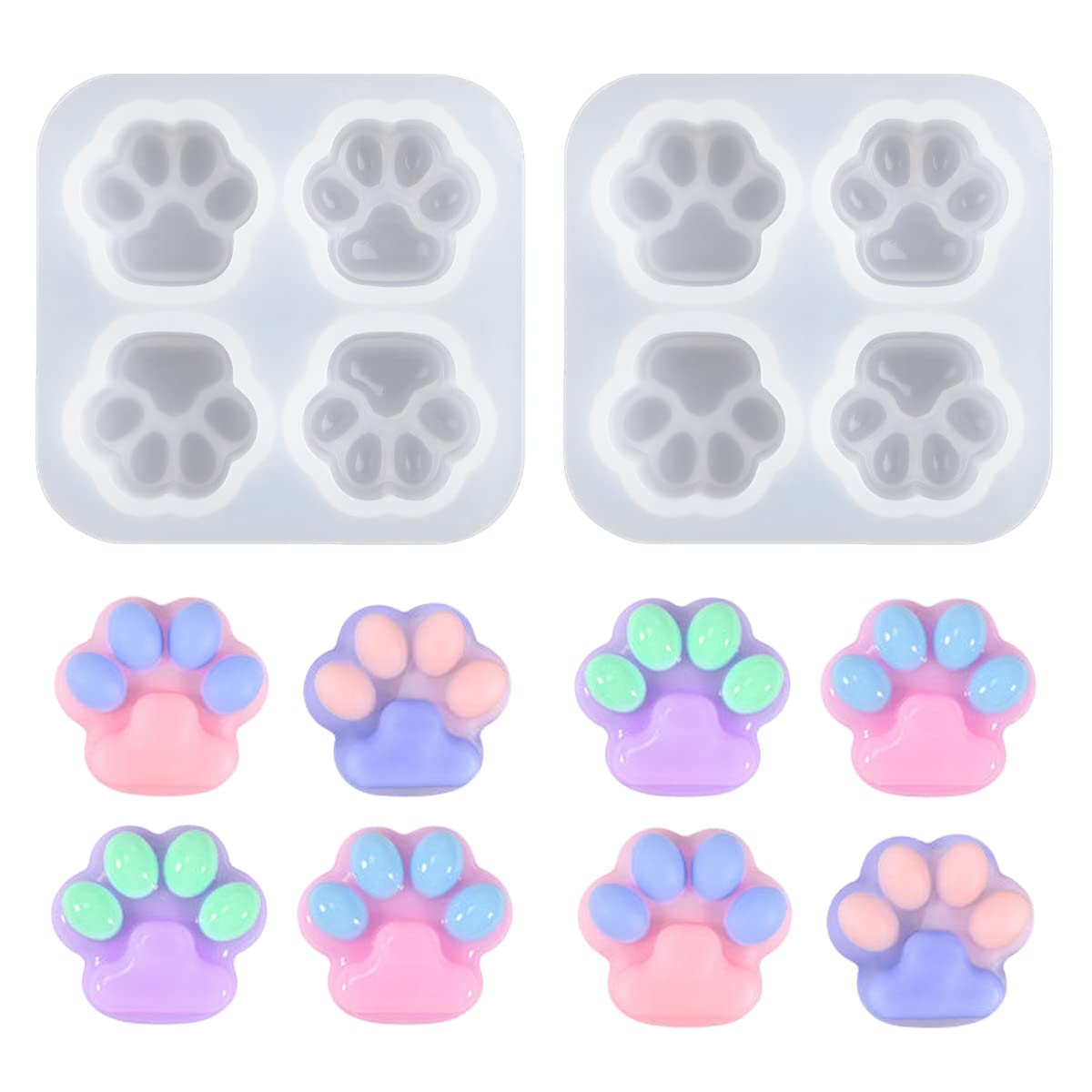 Nifocc 2 Pcs 4 Cavity Cat Paw Resin Molds Bear Claw Casting Molds Footprint Shape Silicone Mold Paw Print Crystal Mold for DIY Crafts Keychain Pendant Earring Charms
