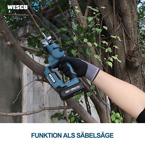 WESCO 18V 2.0Ah 2 in 1 Akku Säbelsäge und Akku Stichsäge, 2500 U/min,16mm Sägeblatthub, 10 Sägeblätter für Holz, Metall… – Bild 5