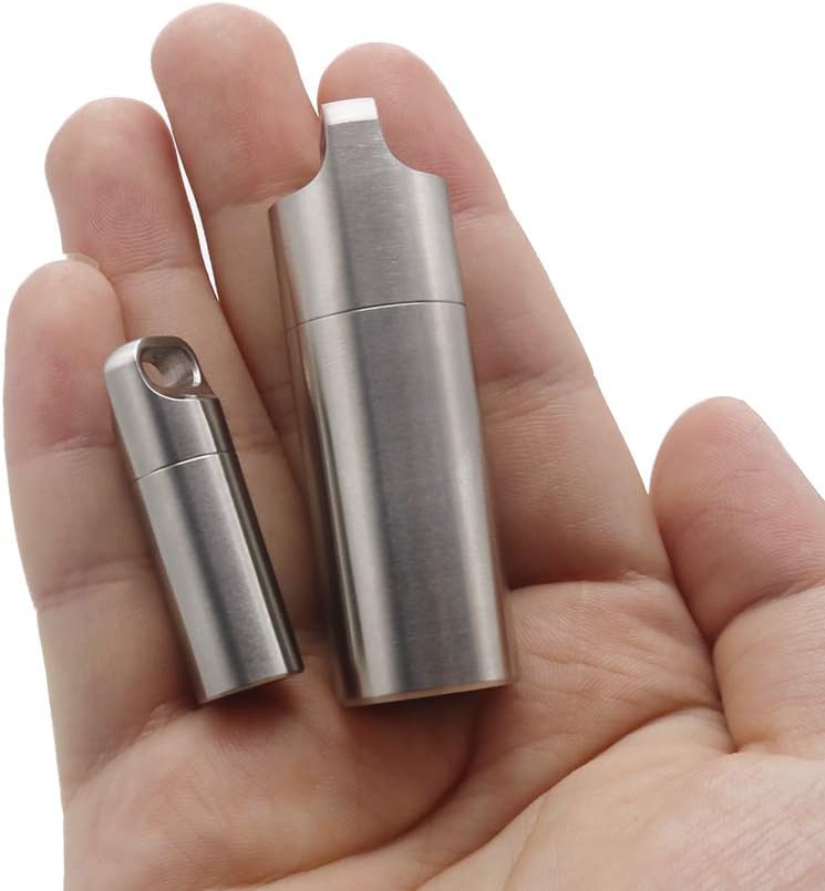 HRX Package Waterproof Stainless Steel Pill Case Keychain, Durable Small Pill Box Bottle Holder Tough for Men Purse Pocket Outdoor EDC Tool Kit