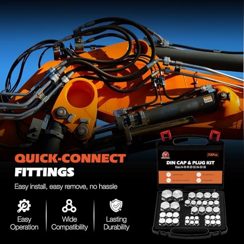 Image of SPARKWHIZ 72Pcs Heavy Duty DIN Cap & Plug Assortment Hydraulic Adapter Fitting Kit Set, Galvanized Steel with Precision Threading Dash Sizes 14 16 18 20 22 24 30 36