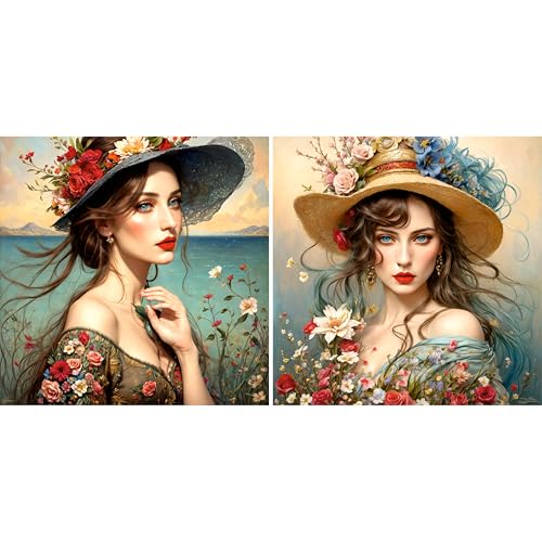 Sunhat - Papel de arroz para mujer, 29 x 29 cm (2 unidades), 2 piezas de mujeres surrealistas para muebles, pósteres, manualidades, decoupage CRAFT KREATIVELY