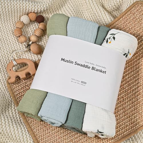 GLLQUEN BABY Muslin Swaddle Blankets for Girls Boy, 4-Pack Baby Blankets for Girl Boy, Newborn Receiving Blanket, Baby Swaddle Blanket Unisex, Baby Essentials, Registry & Gift, 40 x 38 inches - Thumbnail 7