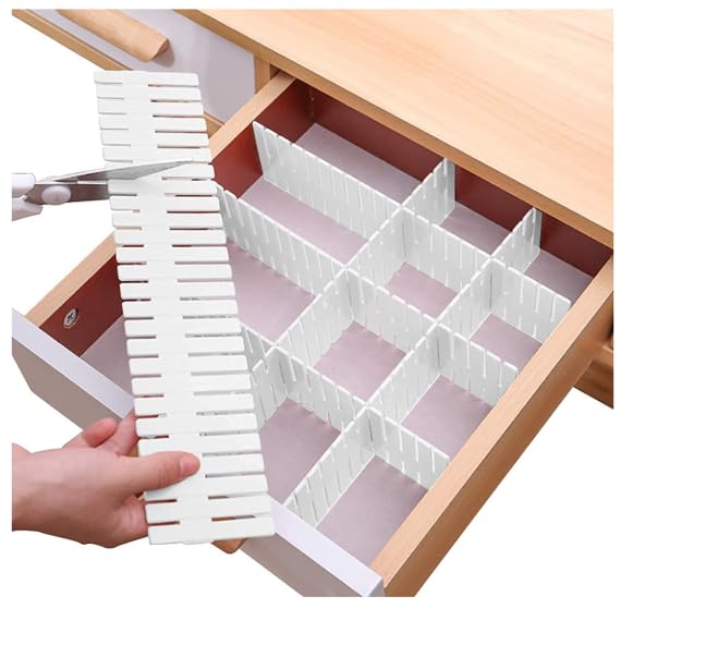 Adjustable Interlocking Self Assembly Plastic Drawer Divider Storage Organizer - Grid Closet Partition Strips for Home, Office, Wardrobe, Cabinet | Drawer Organizer Strips-image-6