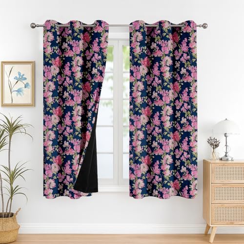 Image of Cloth Fusion Printed 100% Blackout Window Curtains 5 Feet Long Set of 2, Room Darkening Parda with Stainless Steel Grommets for Home Decor (5x4.5 Feet, Blue Coral)