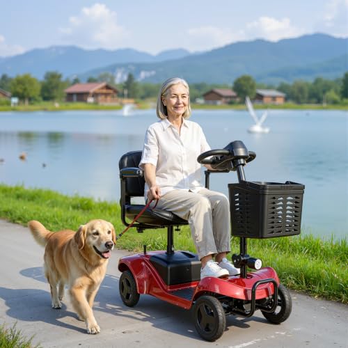 Image of 4 Wheel Mobility Scooter, Electric Scooter with Seat,Lightweight Mobility Scooter with Removable Battery. 6 MPH High Speed 265 lbs Capacity, Foldable Design (Basic Model-Yellow)
