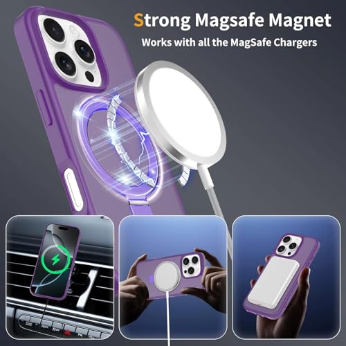 Image of Magnetic for iPhone 16 Pro Case, 6.3 inch, Compatible with MagSafe, Rugged Kickstand, Not-Yellowing Military-Grade Protection, Matte Purple