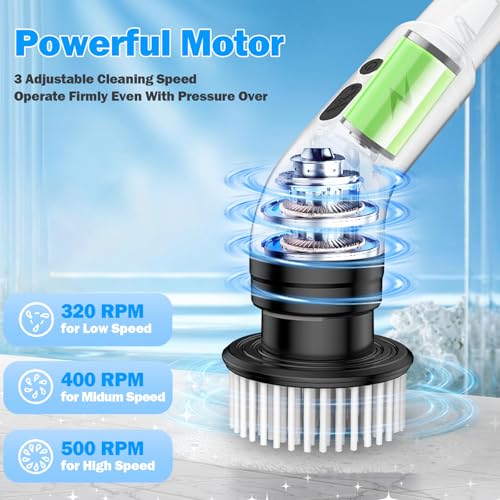 Image of Electric Spin Scrubber, IPX7 Waterproof Floor Shower Scrubber with 9 Replaceable Brush Heads, 3 Speeds Cordless Bathroom Scrubber with Adjustable Handle for Bathroom, Tub, Tile, Floor, Kitchen