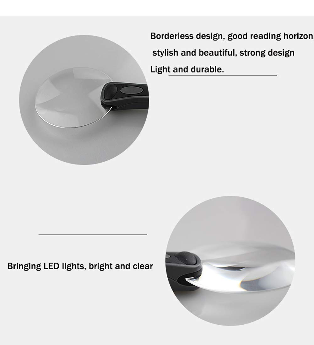 Lupa de Lectura iluminada con Lupa, Lupa sin Bordes Liviana para Lectura, Viales, degeneración Macular de Mano