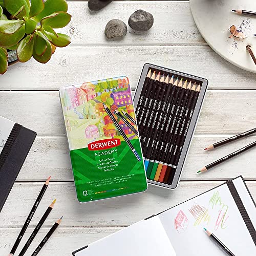 Image of Derwent Academy Neon Colouring Pencils Tin, Ideal for Drawing, Sketching & Crafts, Premium Hobbyist Quality Kit (Set Of 12), Multi