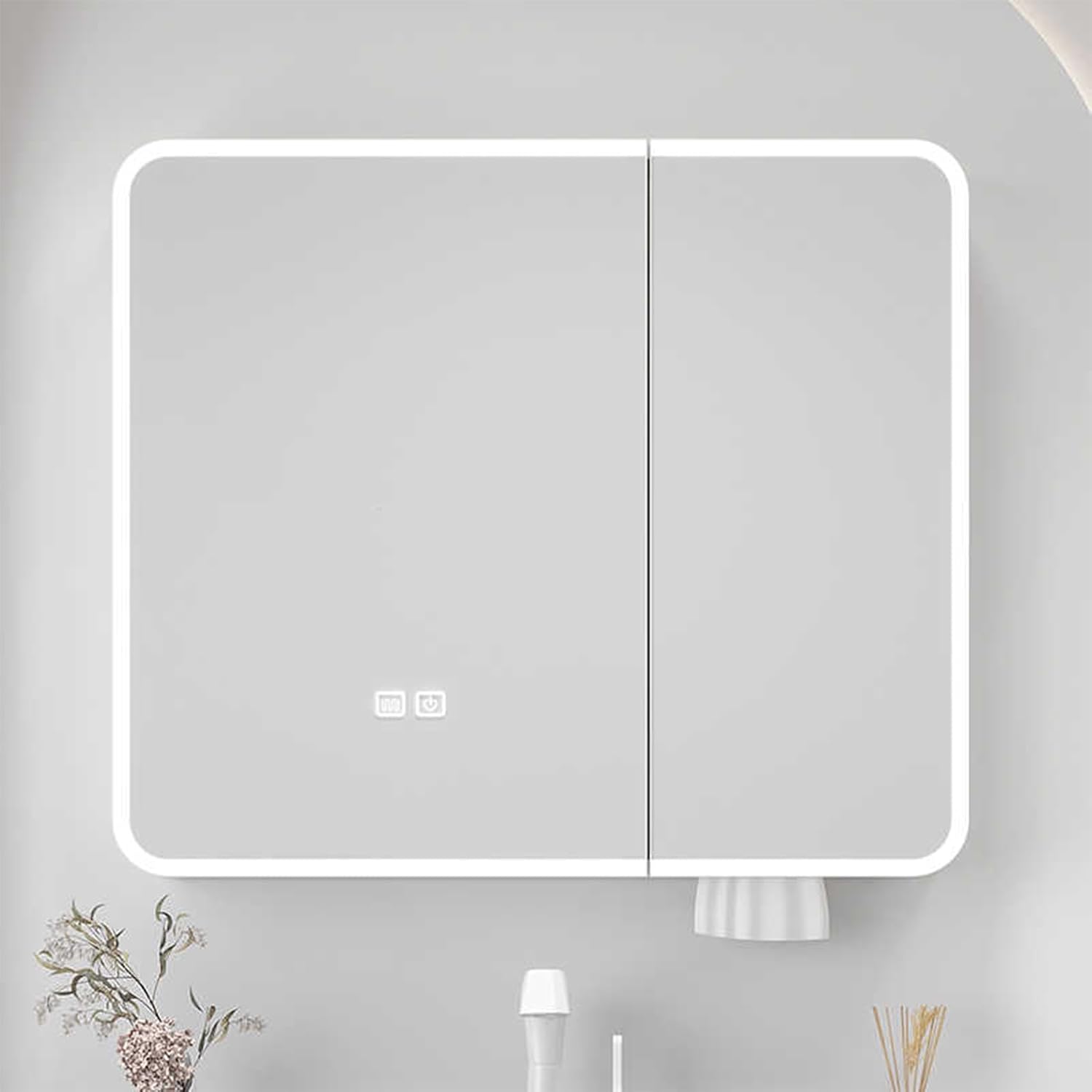 LED Bathroom Mirror Cabinet,Modern Minimalist Wall Mounted Bathroom Cabinet,HD Explosion Proof Anti-Fog,Key Touch,Bathroom Vanity Mirror with Storage Function