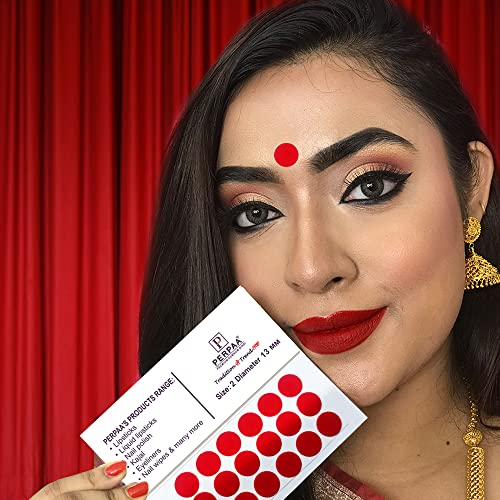 Image of PERPAA Premium Velvet Sticker Kumkum Bindi Box of 15 Flaps - Pottu for Women,Ladies, Girls (Size 2.5, Diameter 12mm, Red)