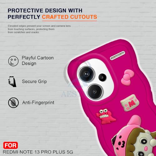 Image of AESTMO Back Case Cover for Redmi Note 13 Pro Plus 5G | 3D Cute Fun Cartoon Characters | Anti Slip Grip Cute Wave Curly Frame Shape | Full Body Protection Back Cover for Redmi Note 13 Pro Plus 5G (Red)